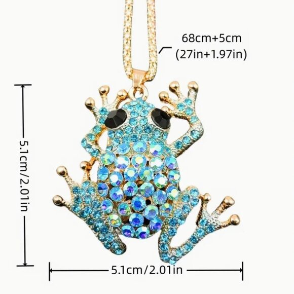 Betsey Johnson Necklace Blue Iridescent Crystal Frog Pendant Gold Tone - Picture 2 of 2